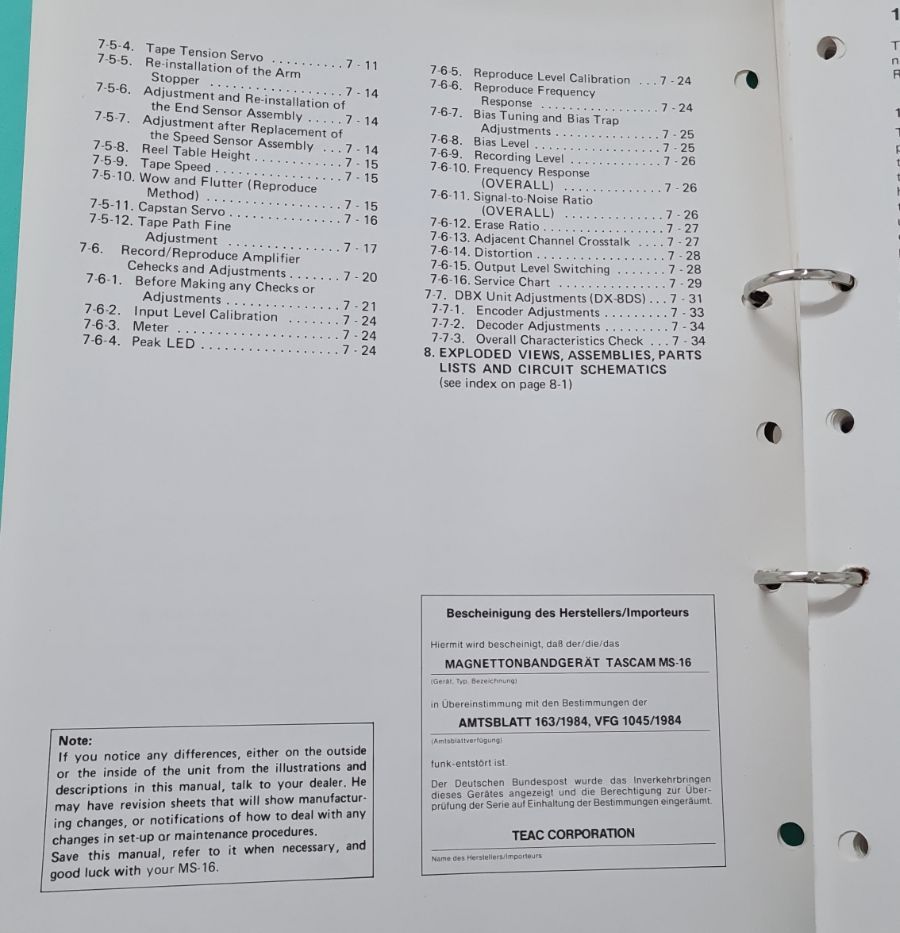 Tascam MS-16 original Service Manual