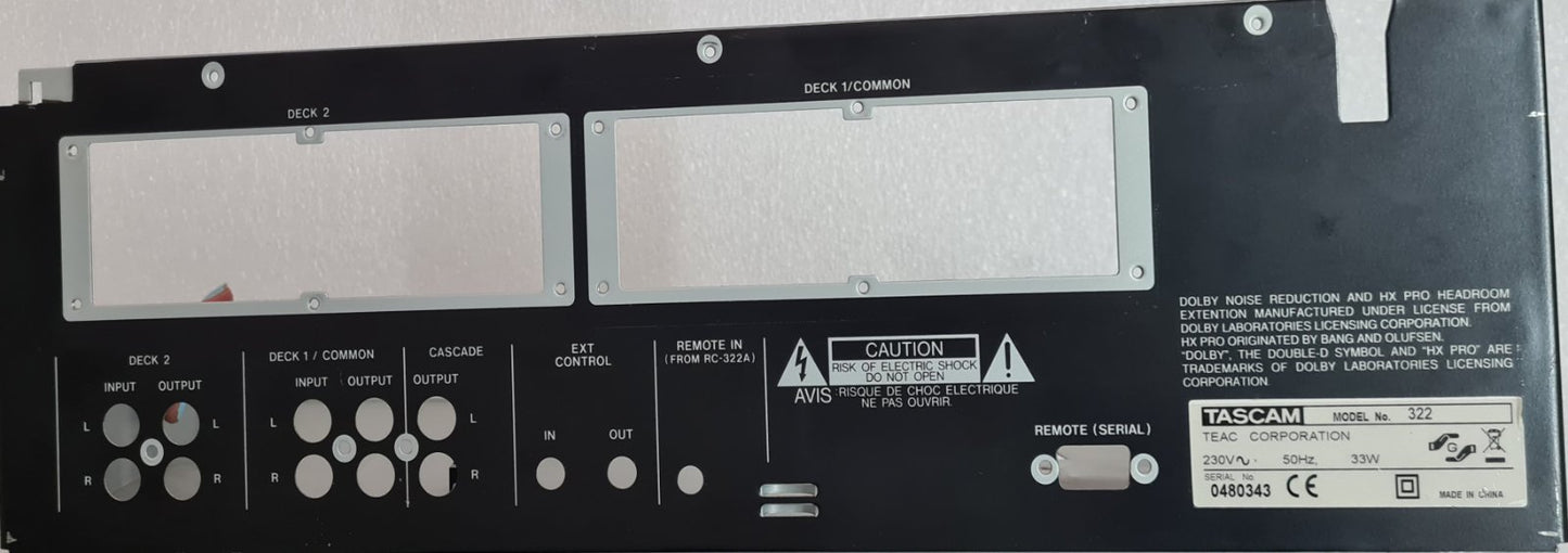 TASCAM 322 BOTTOM AND REAR PANEL CAUTION!!!