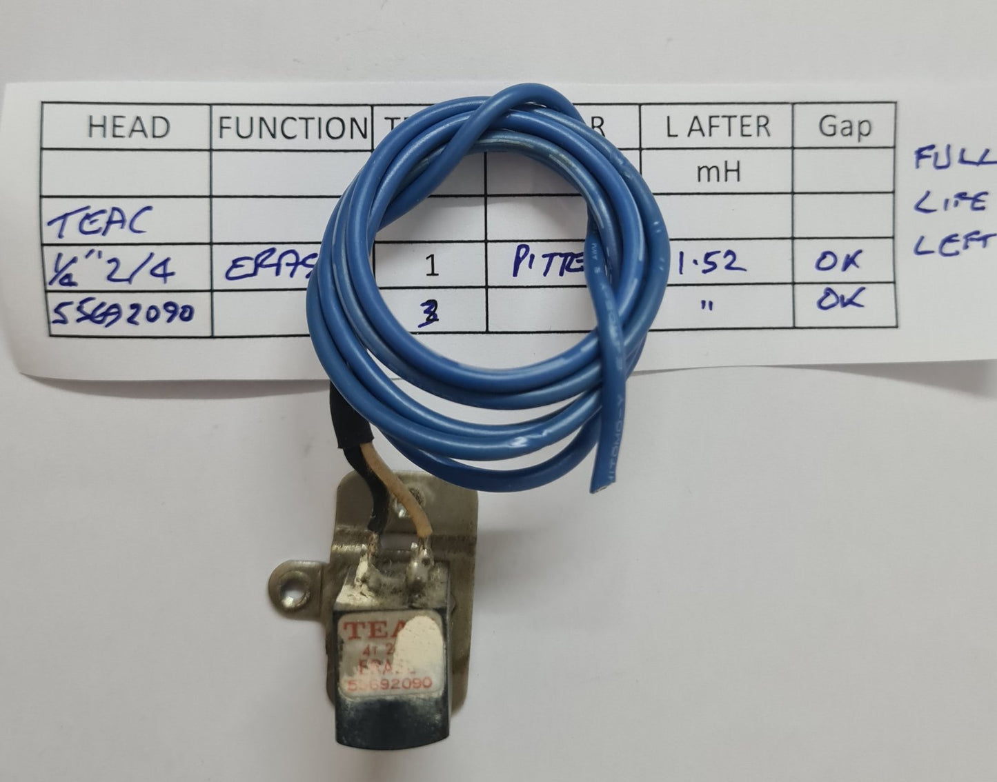 Teac erase head 55692090 2/4 2 track 1/4" relapped