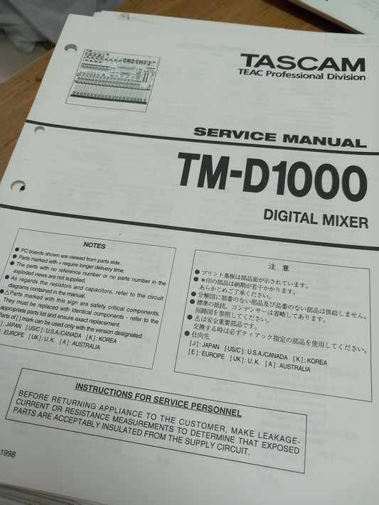 Tascam TM-D1000 MIXER SERVICE MANUAL
