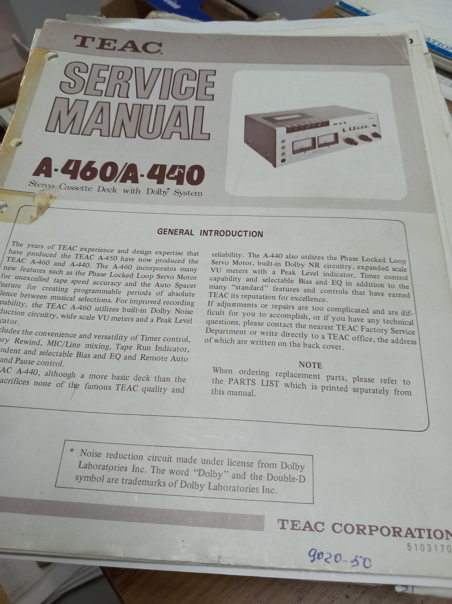 TEAC A-460 A-440 SERVICE MANUAL