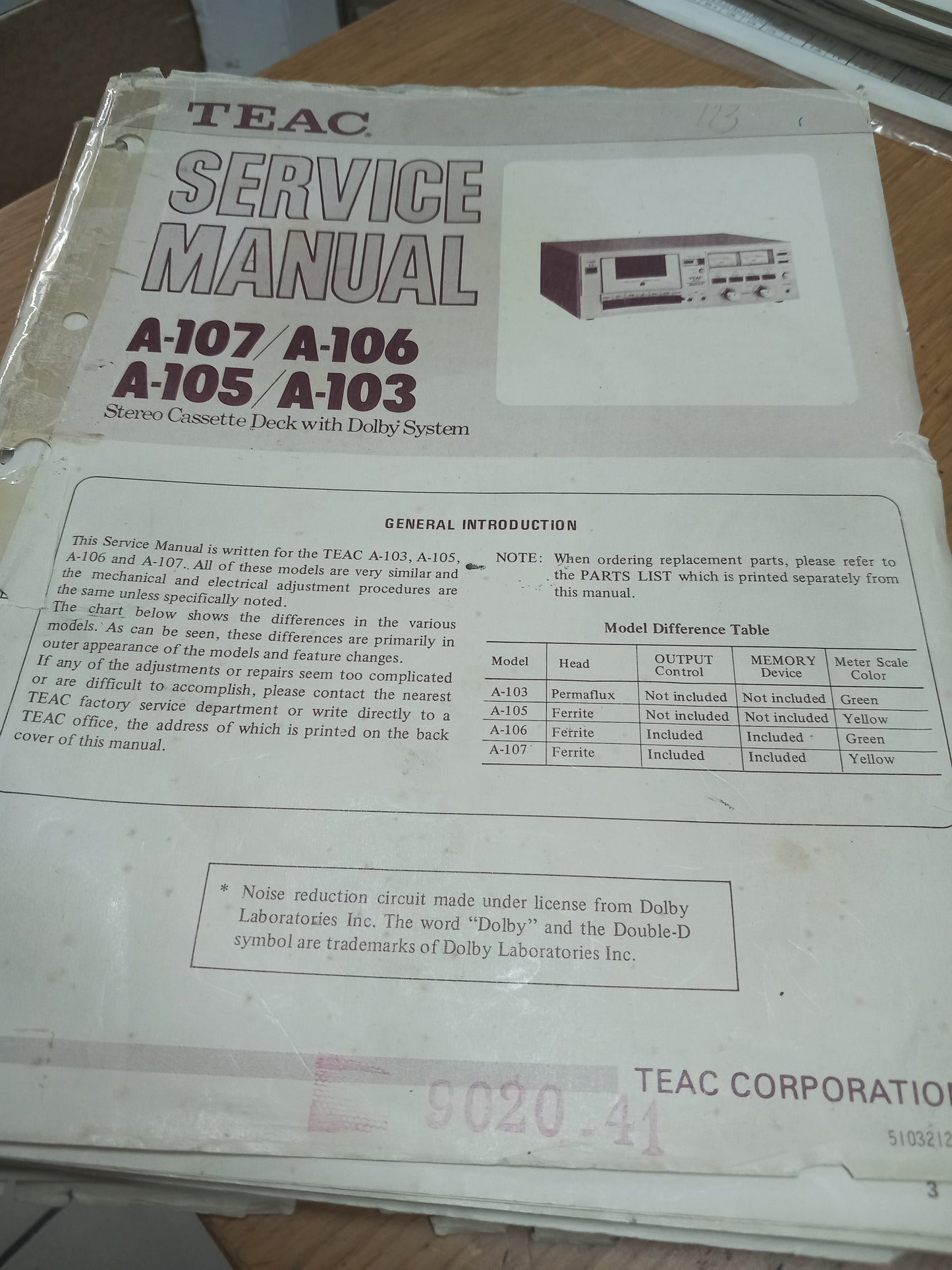 TEAC A-107 A-106 A-105 A-103 SERVICE MANUAL