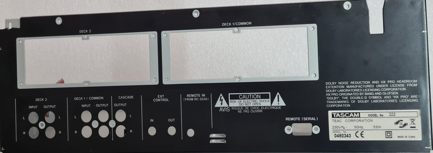 TASCAM 322  BOTTOM AND REAR PANEL CAUTION!!!
