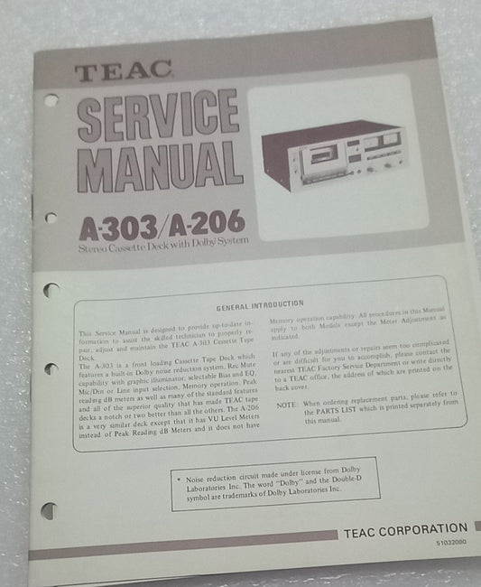 Teac A-206 A-303 service manual