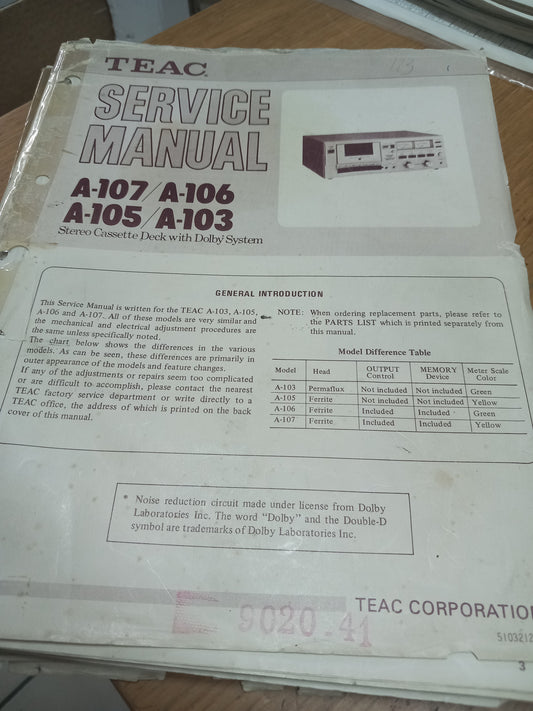 TEAC A-107 A-106 A-105 A-103 SERVICE MANUAL