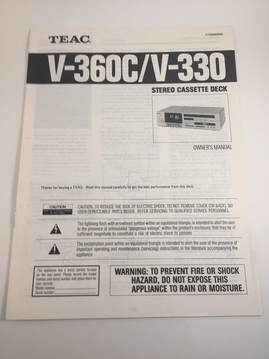 Teac V-360C/V-330 Stereo Casssette Deck Owner's Manual