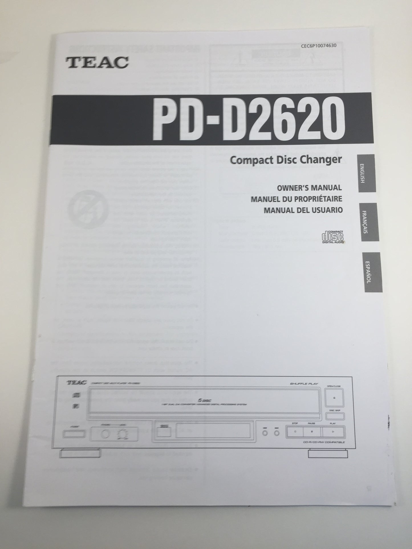 Teac PD-D2620 Compact Disc Changer Owner's Manual