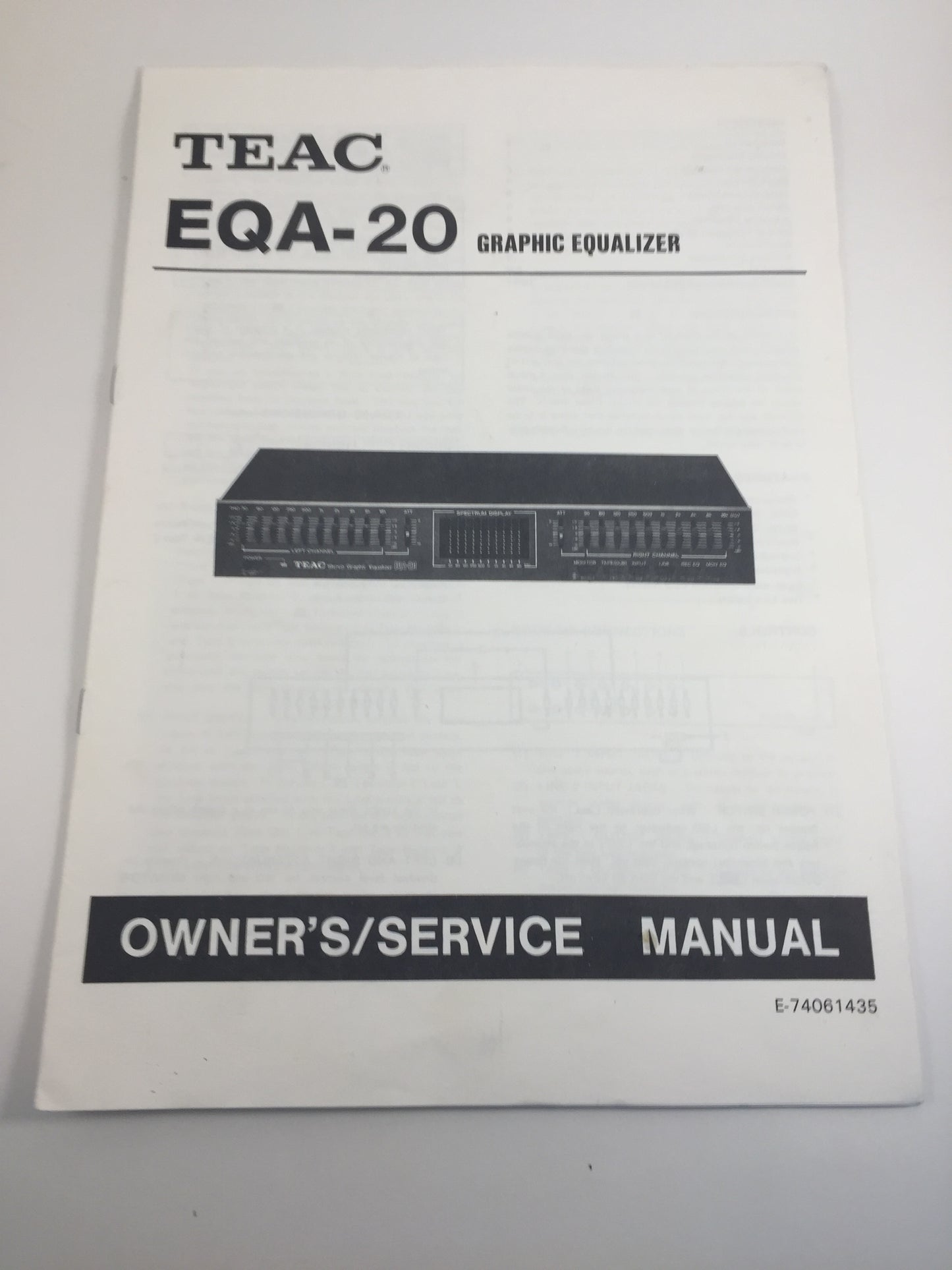 Teac EQA-20 Graphic Equalizer Owner's/Service Manual