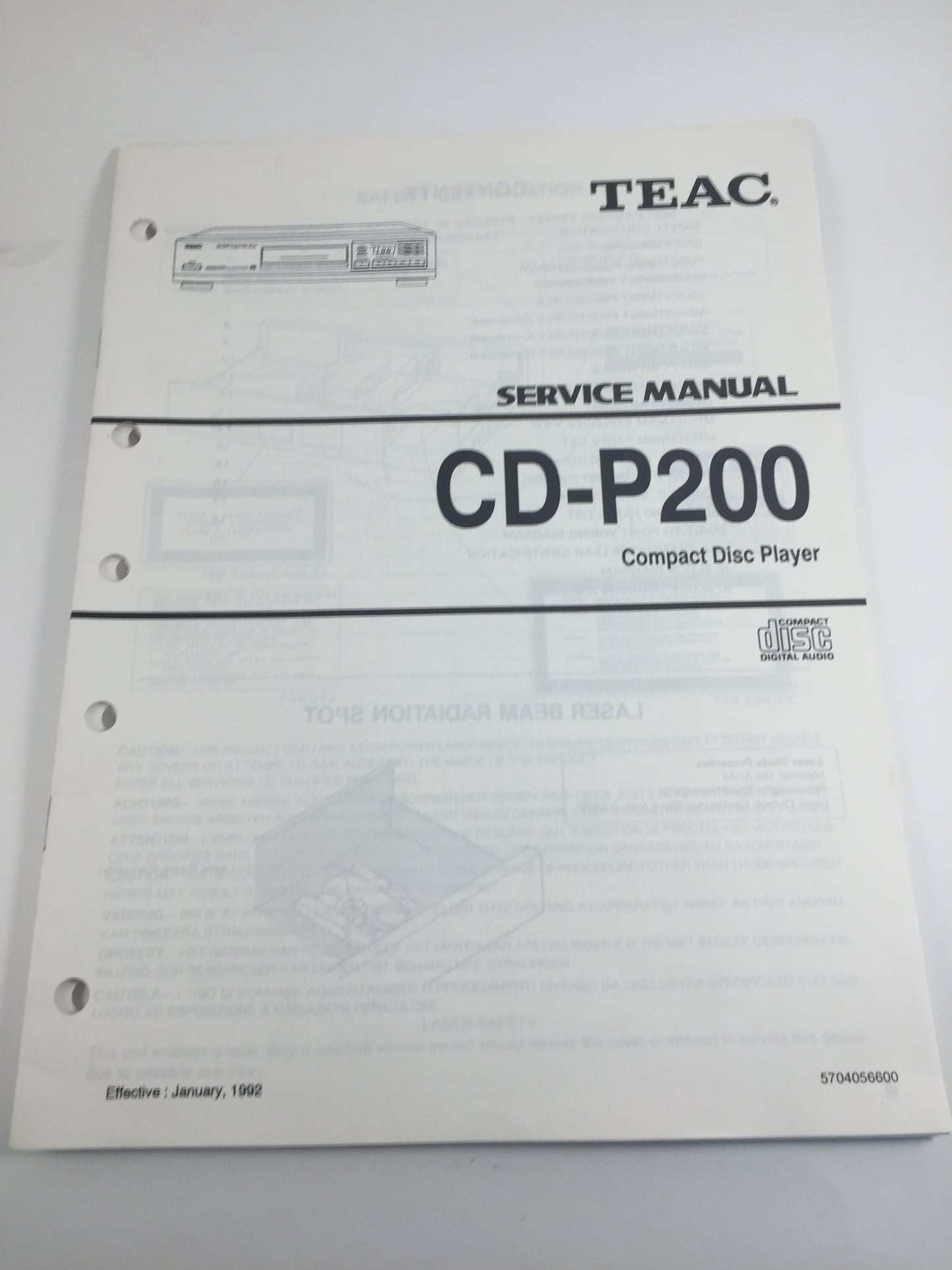 TEAC CD-P200 Compact Disc Player Service Manual