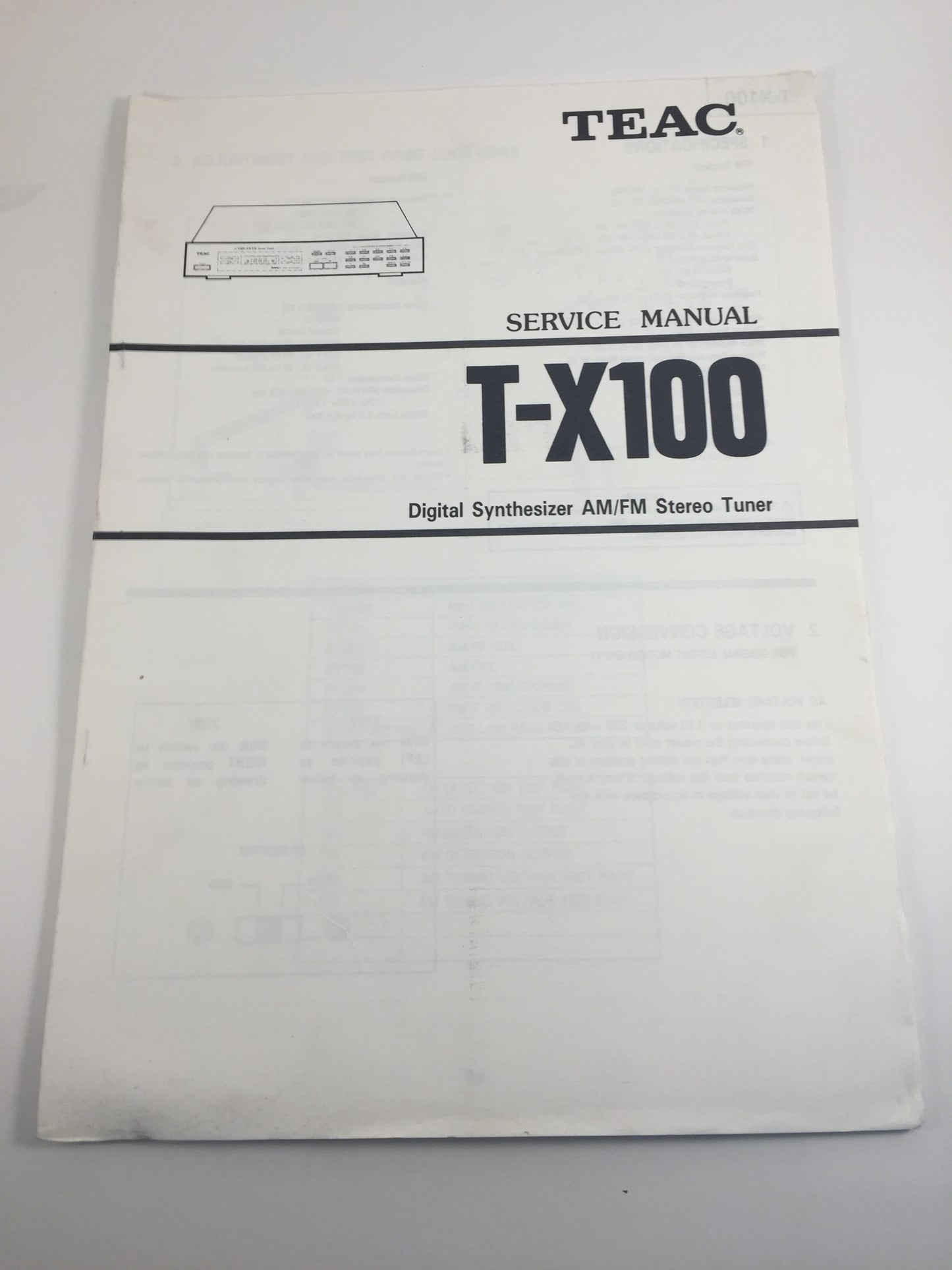 TEAC T-X100 Digital Synthesizer AM/FM Stereo Tuner Service Manual