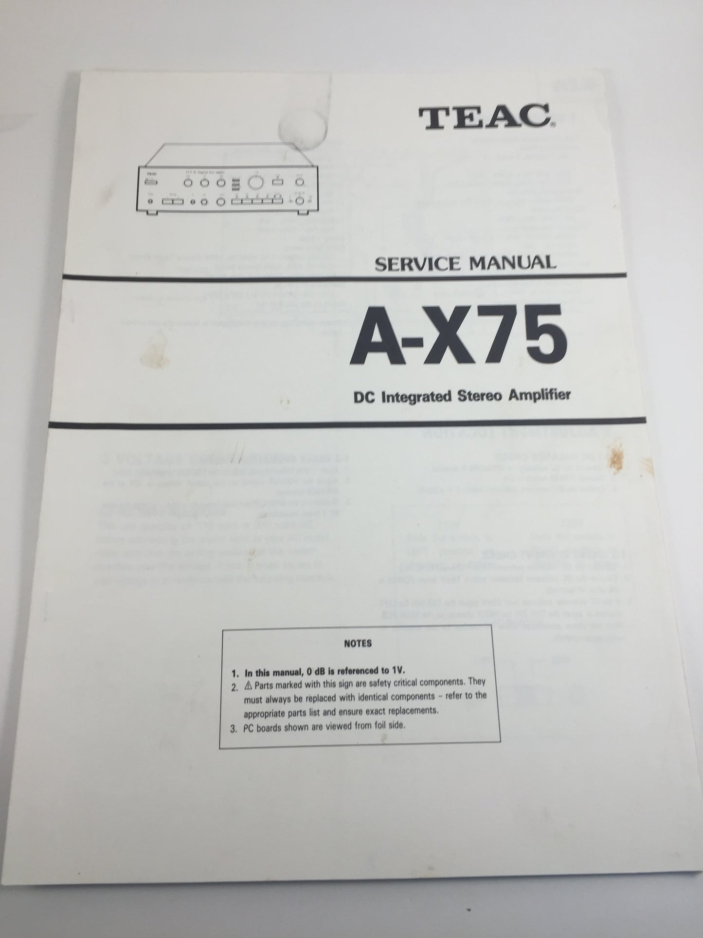 TEAC A-X75 DC Integrated Stereo Amplifier Service Manual