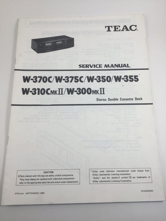 TEAC W-370C/W-375C/W-350/W-355/W-310C mk2/W-300 mk2 Stereo Double Cassette Deck Service Manual