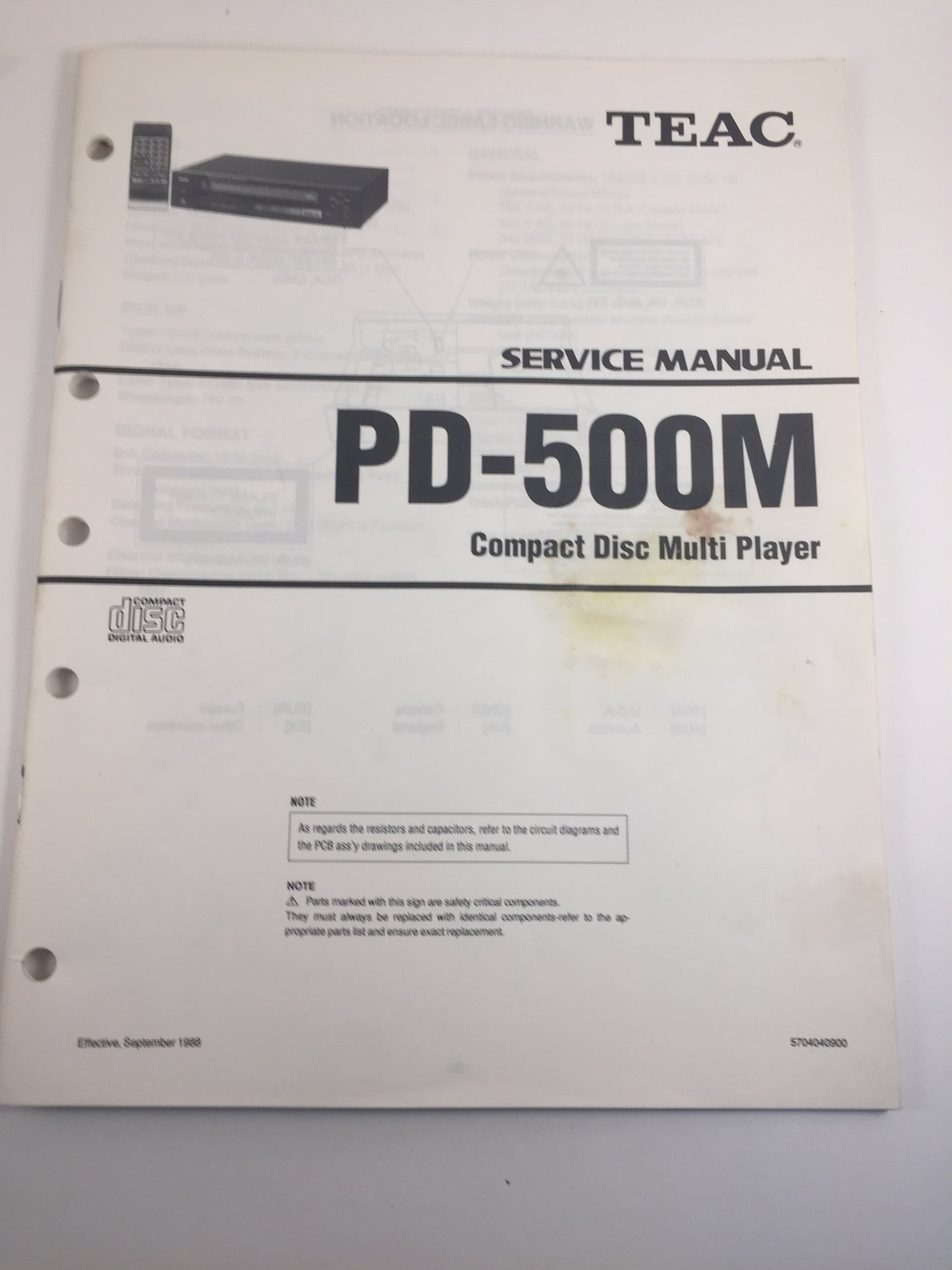 TEAC PD-500M Compact Disc Multi Player Service Manual