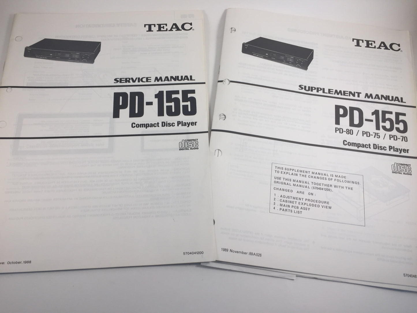 TEAC PD-155 PD-80/PD-75/PD-70 Compact Disc Player Service-Supplement Manual