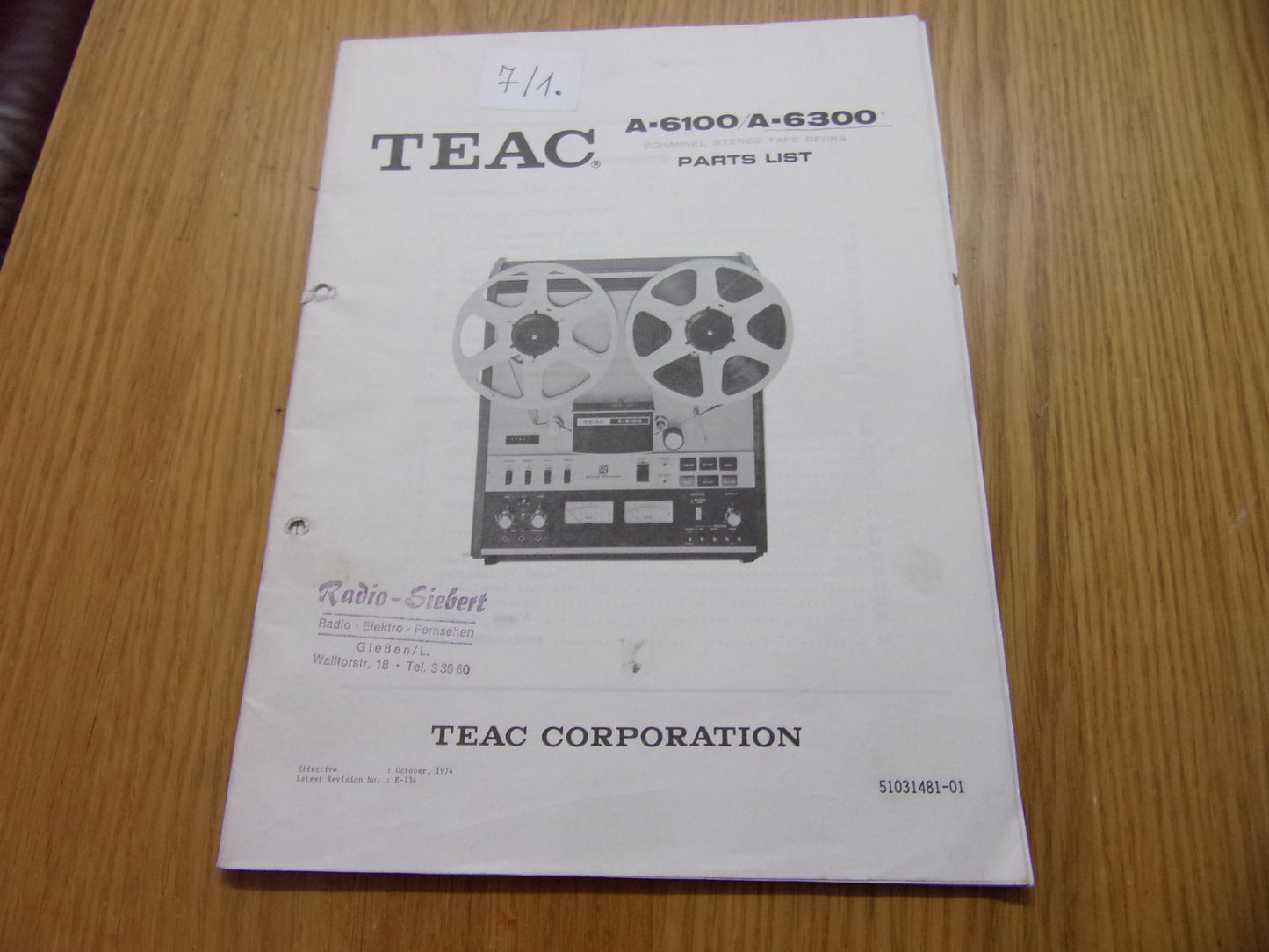 TEAC A-6100/A-6300 PARTS LIST ONLY