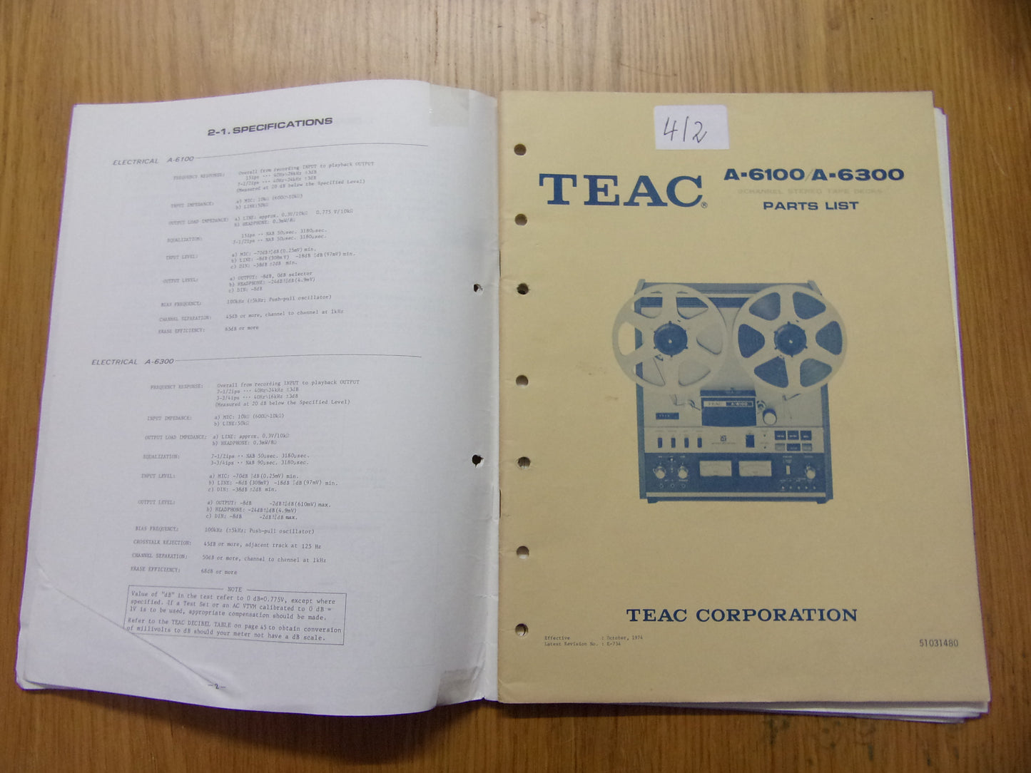 TEAC A-6100/A-6300 SERVICE MANUAL AND PARTS LIST